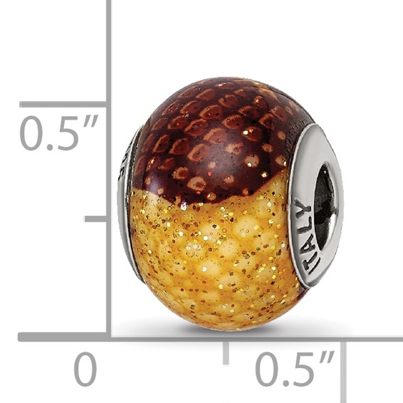 Sterling Silver Reflections Brown/Yellow Glitter Overlay Glass Bead