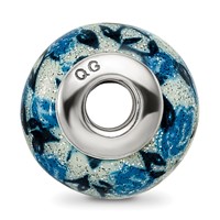 Sterling Silver Reflections Blue Rose Glitter Overlay Glass Bead view 2