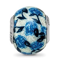 Sterling Silver Reflections Blue Rose Glitter Overlay Glass Bead view 3