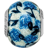 Sterling Silver Reflections Blue Rose Glitter Overlay Glass Bead view 4