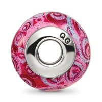 Sterling Silver Reflections Pink & Purple Swirls Overlay Glass Bead view 2
