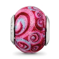 Sterling Silver Reflections Pink & Purple Swirls Overlay Glass Bead view 3