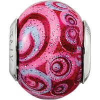 Sterling Silver Reflections Pink & Purple Swirls Overlay Glass Bead view 4