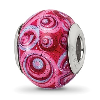 Sterling Silver Reflections Pink & Purple Swirls Overlay Glass Bead
