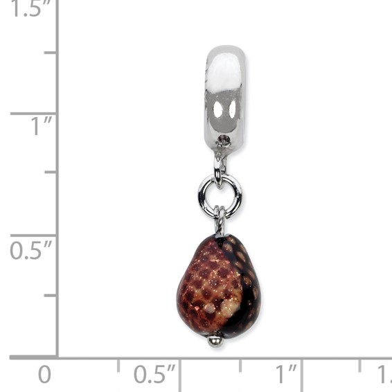 Sterling Silver Reflections Dk Brn w/Glitter Ital. Murano Dangle Bead