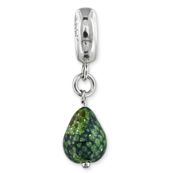 Sterling Silver Reflections Green w/Glitter Overlay Glass Dangle Bead