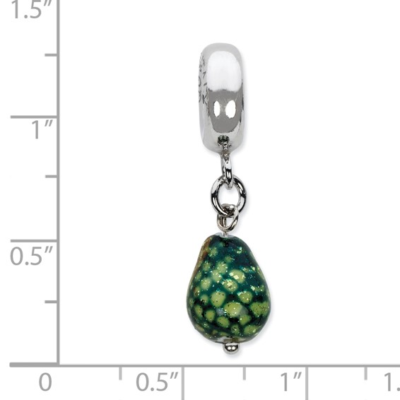 Sterling Silver Reflections Green w/Glitter Overlay Glass Dangle Bead