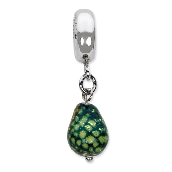 Sterling Silver Reflections Green w/Glitter Overlay Glass Dangle Bead