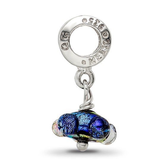 Sterling Silver Reflections Green Dichroic Glass Dangle Bead