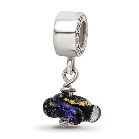 Sterling Silver Reflections Green Dichroic Glass Dangle Bead