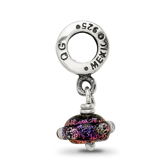 Sterling Silver Reflections Purple Dichroic Glass Dangle Bead