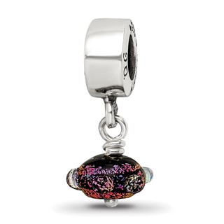 Sterling Silver Reflections Purple Dichroic Glass Dangle Bead