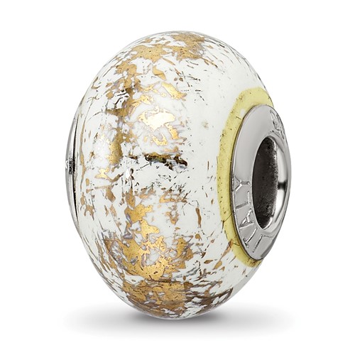Sterling Silver Reflections White with Gold Foil Ceramic Bead