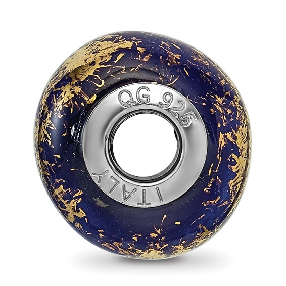 Sterling Silver Reflections Dark Blue w/Gold Foil Ceramic Bead
