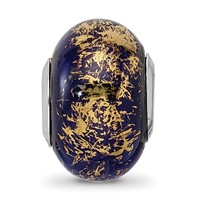 Sterling Silver Reflections Dark Blue W Gold Foil Ceramic Bead view 5