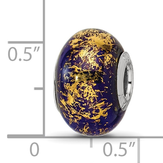 Sterling Silver Reflections Dark Blue w/Gold Foil Ceramic Bead