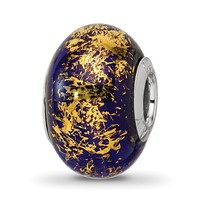 Sterling Silver Reflections Dark Blue W Gold Foil Ceramic Bead view 1