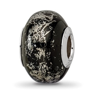 Sterling Silver Reflections Black w/Platinum Foil Ceramic Bead