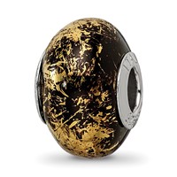 Sterling Silver Reflections Black with Gold Foil Ceramic Bead view 1