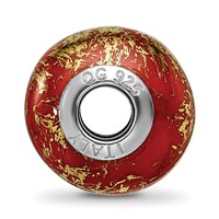 Sterling Silver Reflections Red with Gold Foil Ceramic Bead view 2