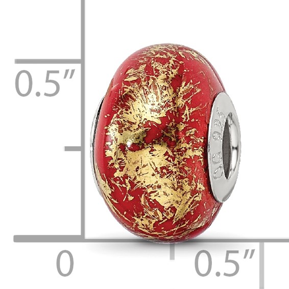 Sterling Silver Reflections Red w/Gold Foil Ceramic Bead