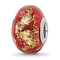 Sterling Silver Reflections Red with Gold Foil Ceramic Bead view 1