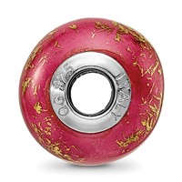 Sterling Silver Reflections Dark Pink with Gold Foil Ceramic Bead view 2