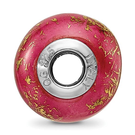 Sterling Silver Reflections Dark Pink w/Gold Foil Ceramic Bead