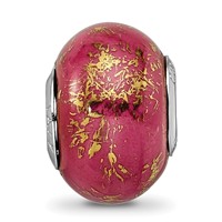 Sterling Silver Reflections Dark Pink with Gold Foil Ceramic Bead view 5