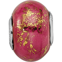 Sterling Silver Reflections Dark Pink with Gold Foil Ceramic Bead view 3
