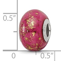Sterling Silver Reflections Dark Pink with Gold Foil Ceramic Bead view 4