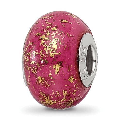 Sterling Silver Reflections Dark Pink with Gold Foil Ceramic Bead