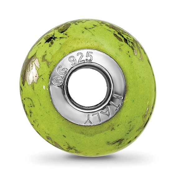 Sterling Silver Reflections Green w/Platinum Foil Ceramic Bead