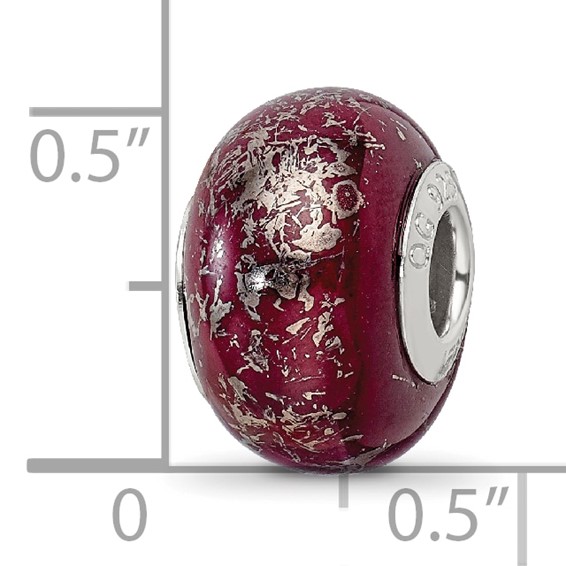 Sterling Silver Reflections Dark Red w/Platinum Foil Ceramic Bead