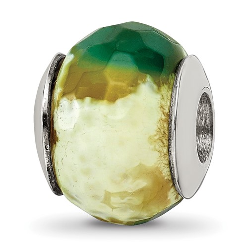 Sterling Silver Reflections Green Cracked Agate with Shell Stone Bead