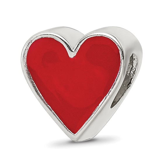 Sterling Silver Red Enameled Heart Reflections Bead