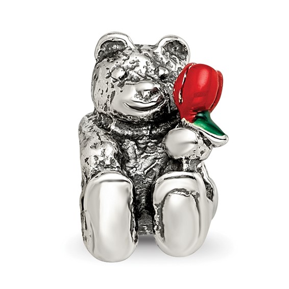 Sterling Silver Reflections Kids Bear with Enameled Flower Bead