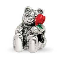 Sterling Silver Reflections Kids Bear with Enameled Flower Bead view 1