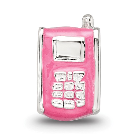 Sterling Silver Reflections Kids Enameled Pink Cell Phone Bead