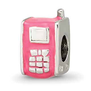Sterling Silver Reflections Kids Enameled Pink Cell Phone Bead