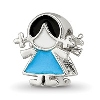 Sterling Silver Reflections Enameled Blue Dress Girl Bead view 1