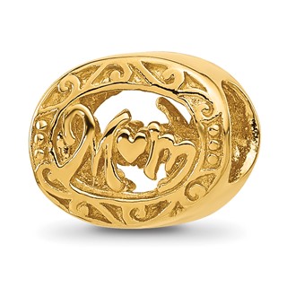 Sterling Silver Reflections Gold-plated Floral Mom Oval Bead