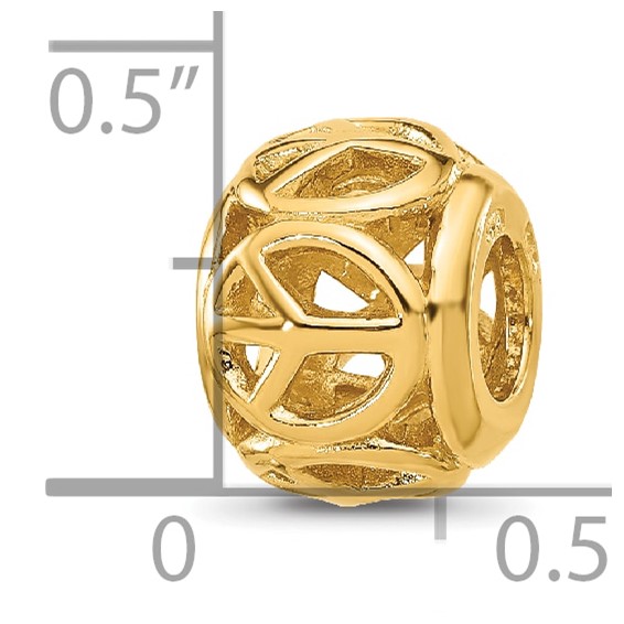 Sterling Silver Reflections Gold-plated Peace Signs Bead