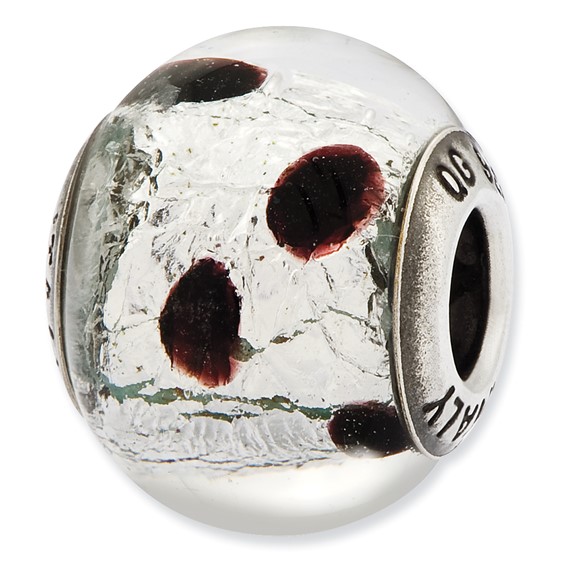 Sterling Silver Reflections Italian Murano Silver & Burgandy Glass Bead
