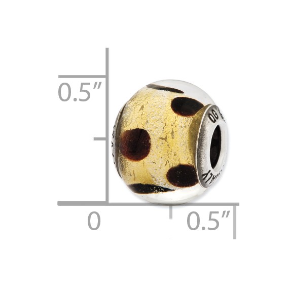 Sterling Silver Reflections Italian Murano Yellow & Brown Glass Bead