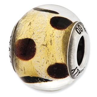 Sterling Silver Reflections Italian Murano Yellow & Brown Glass Bead