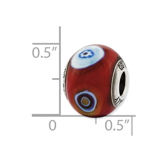 Sterling Silver Reflections Italian Dark Red w/Decorative Accents Glass Bea