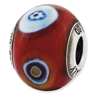 Sterling Silver Reflections Italian Dark Red w/Decorative Accents Glass Bea