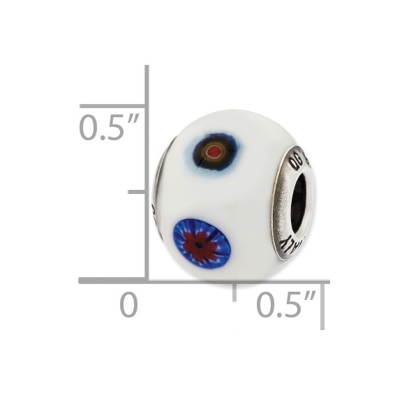 Sterling Silver Reflections Italian White w/Decorative Accents Glass Bead