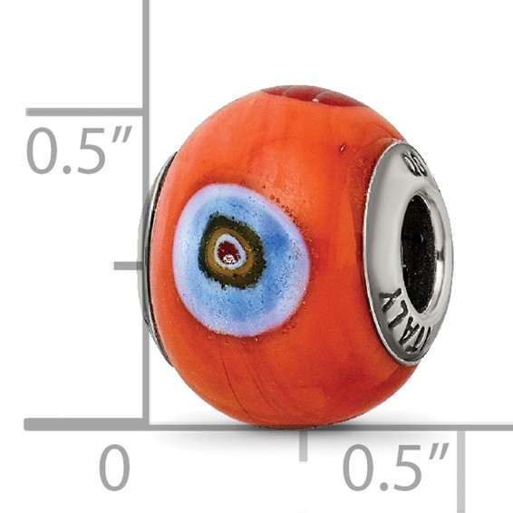 Sterling Silver Reflections Italian Orange w/Decorative Accents Glass Bead